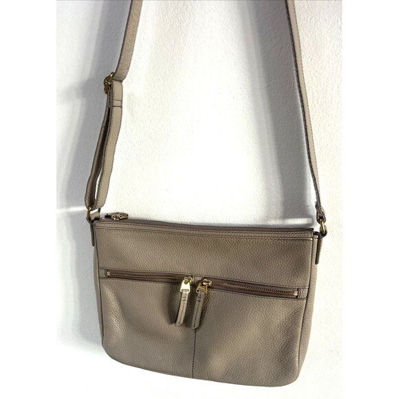 FOSSIL Elise Pebbled Leather Crossbody Shoulder Bag Purse Gray-Taupe Color - Picture 7 of 7